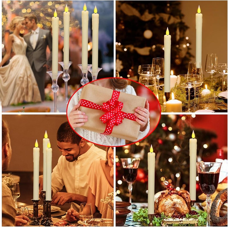KSWING Upgraded Real Wax LED Flameless Taper Candles with Remote, 2 PCS Ivory Dripping Candlesticks Battery Operated 3D Flickering - 9.6" Long Realistic Fake Candle Sticks for Home/Wedding/Xmas Decor - Image 5